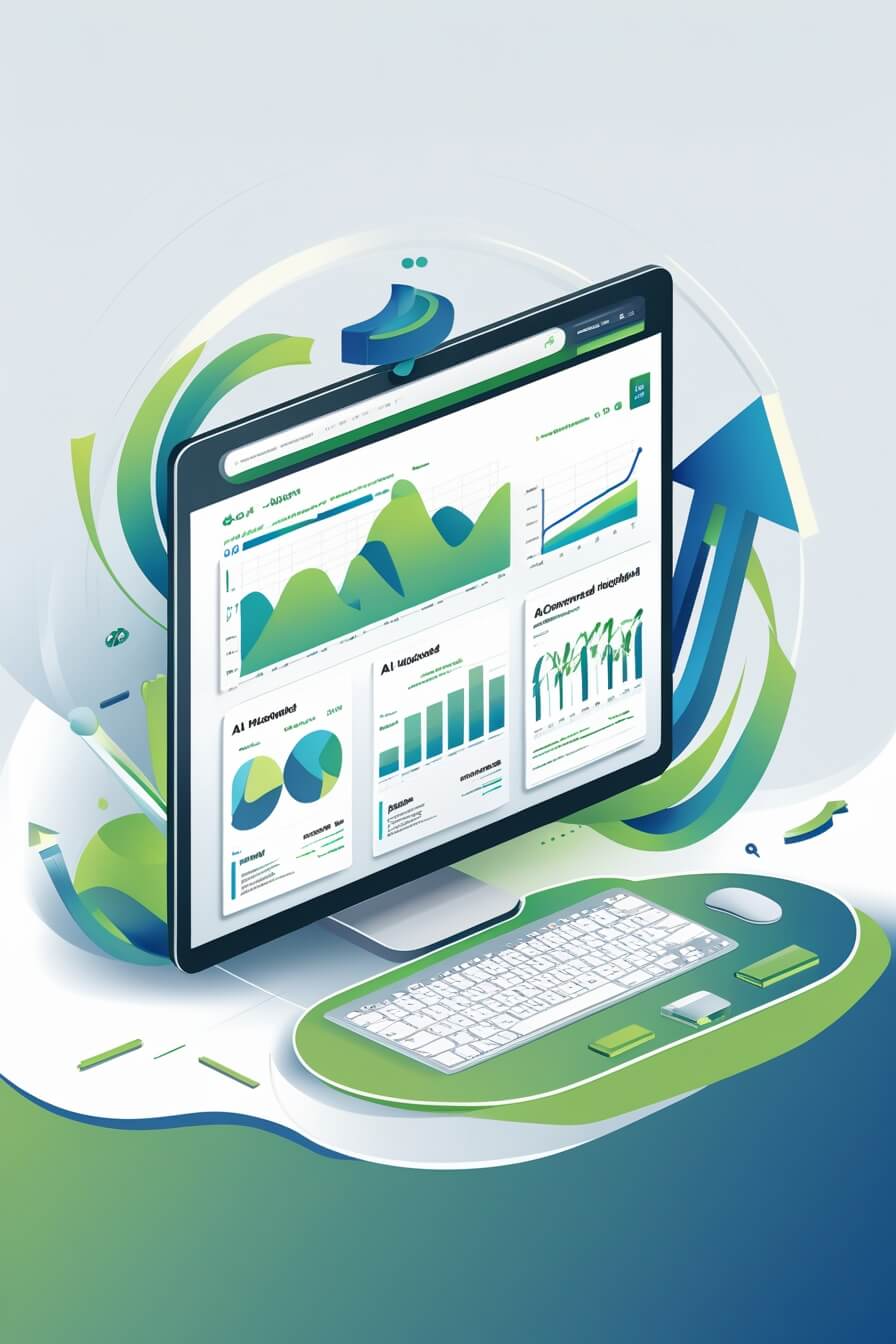 Abstract illustration of AI-driven Agile SEO with dynamic graphs and swirling motion lines."