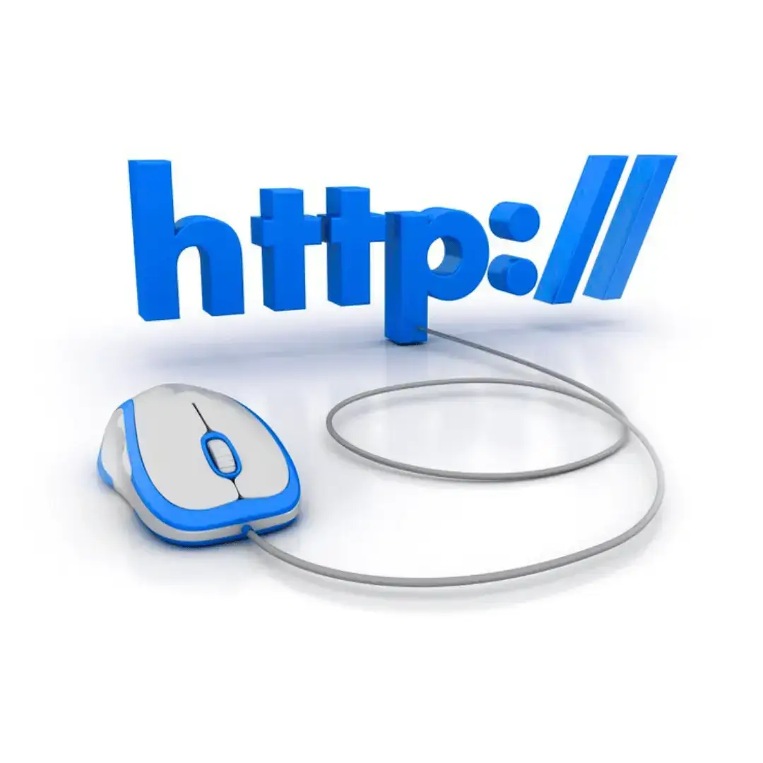 A 3D illustration of the "http://" prefix with a computer mouse, symbolizing internet access and web browsing.