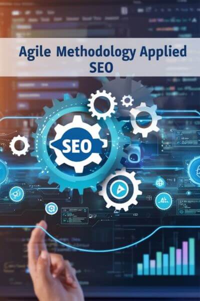 Dynamic digital landscape representing SEO agility, with interconnected gears and AI search engine elements