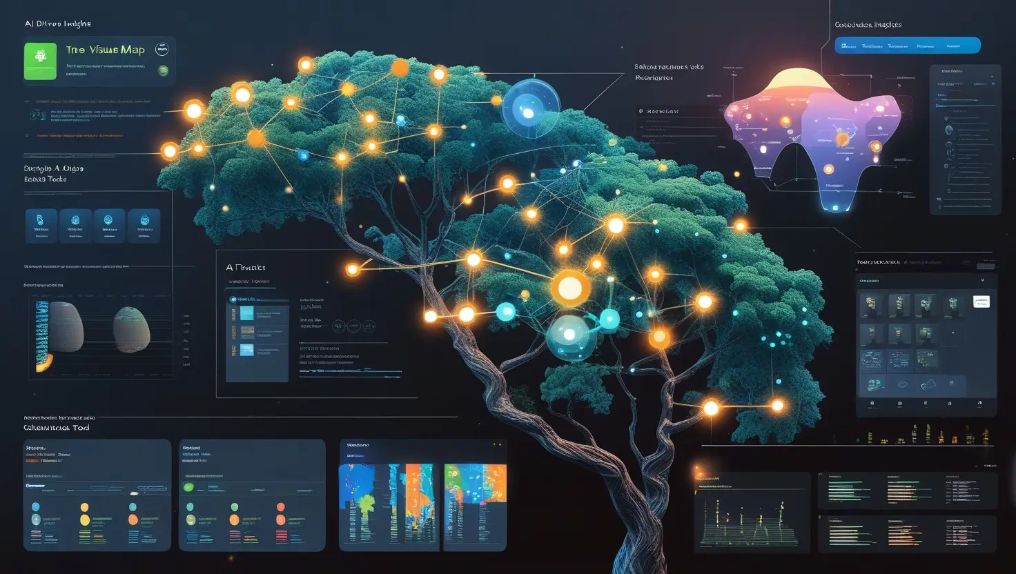 Interactive tree map visualization powered by AI, emphasizing AI-driven insights, customization options, and advanced data analysis techniques for multiple industries.tree map ai tool