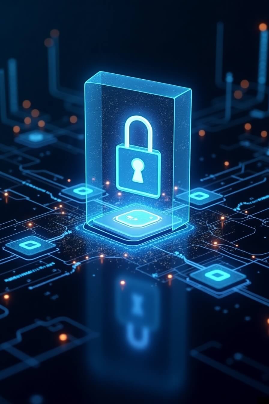 AI-powered digital shield with encrypted data streams and advanced cybersecurity protection."