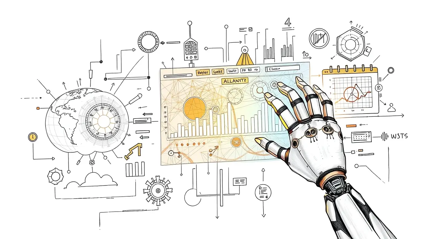 A futuristic AI-powered dashboard displaying data automation, predictive analytics, and cybersecurity insights, representing Alaya AI’s advanced machine learning capabilities
